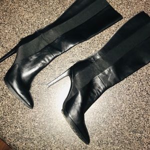 Calvin Klein Black Leather Knee High Zipper Boots